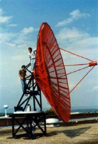 Robert X Bishop with his friend and business partner on an Orbita terminal they jointly developed to allow universities and government agencies to monitor television broadcasdt from within the Soviet Union